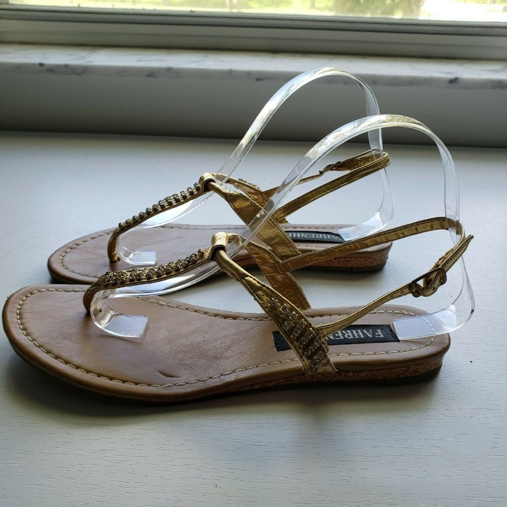 Fahrenheit Metalic Gold Sandals w/ Rhinestones - Picture 2 of 10